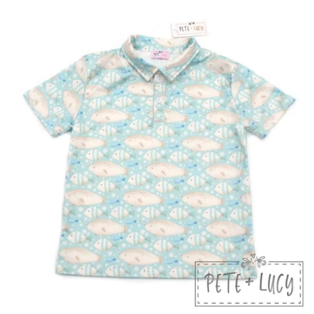 COPY - Pete and lucy fish pattern polo shirt 0 To 6, 6 To 12, 12 To 18 Months, …